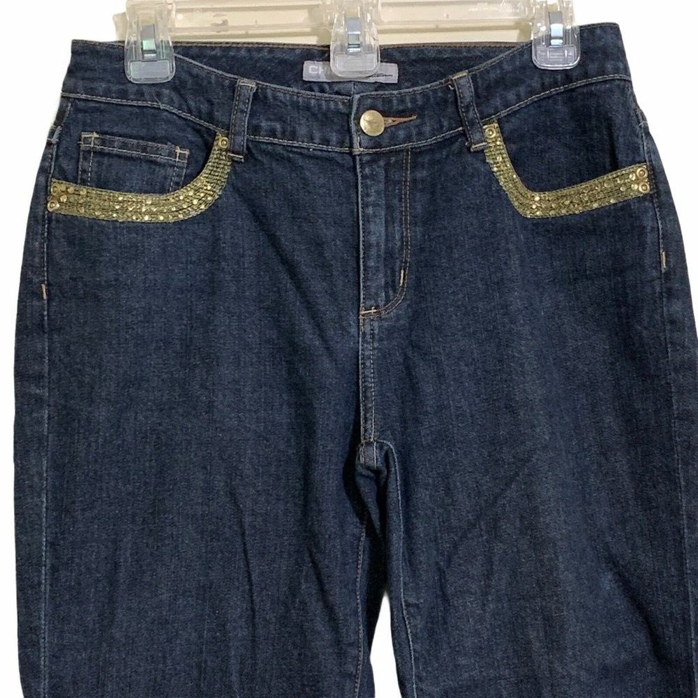 Chicos Platinum Jeans Jennie M Crop Pants Size 0.5 Bling Stretch Waist 14.5" - Picture 2 of 6